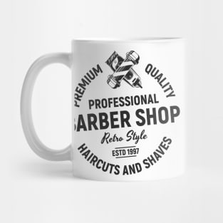 Barbershop print with pole and clipper. Monochrome retro design. Mug